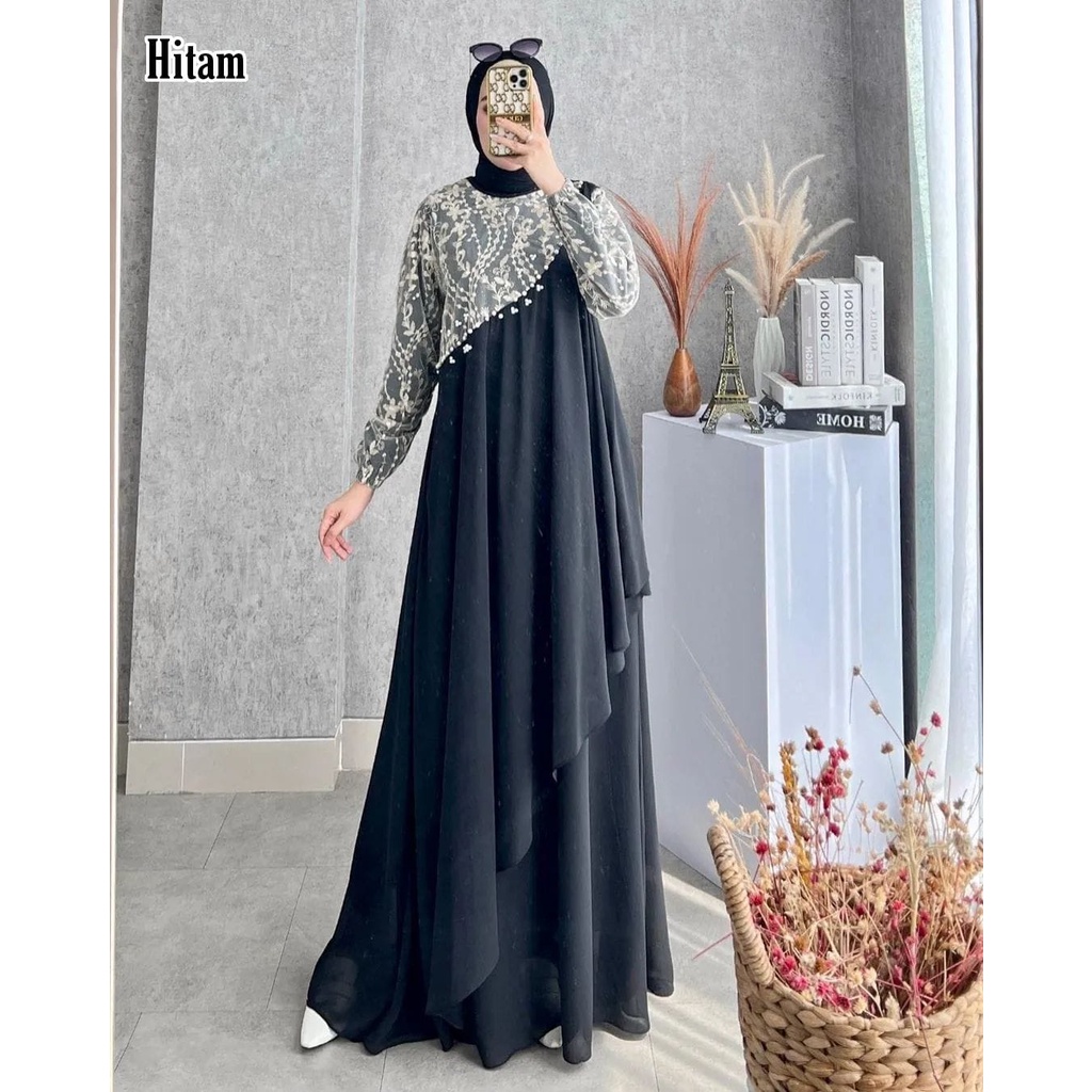 Zaheen Moeslim Cloth ~ Dress Kekinian Wedding Dress Wanita | Diandri Maxy Pesta | Pakaian Kondangan Pesta Wanita Seragaman Bahan Ceruty Babydoll Armany Mix Brukat | Fashion Busana Muslim Wanita Trend Terbagus Mevvah Elegant Simpel | Tersedia 8 Varian Warn-6