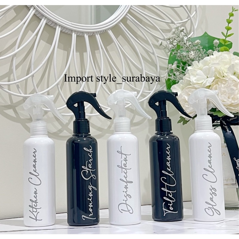 botol SPRAY HITAM / PUTIH GLOSSY 250ml SILVER CHIC . aesthetic bottle refill organizer tempat laundry room estetik