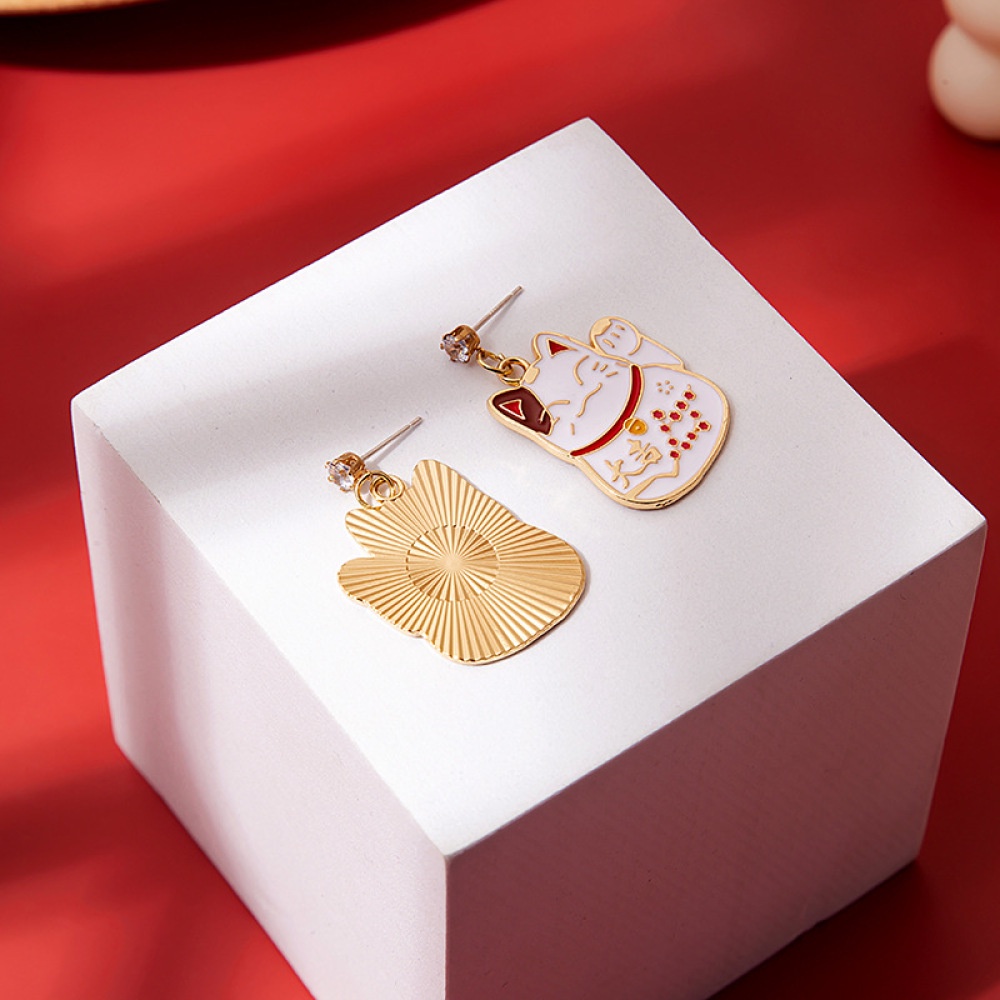 Anting Tusuk Gantung Wanita Bahan Sterling Silver 925 Desain Kucing Kartun Gaya Cina Untuk Hadiah