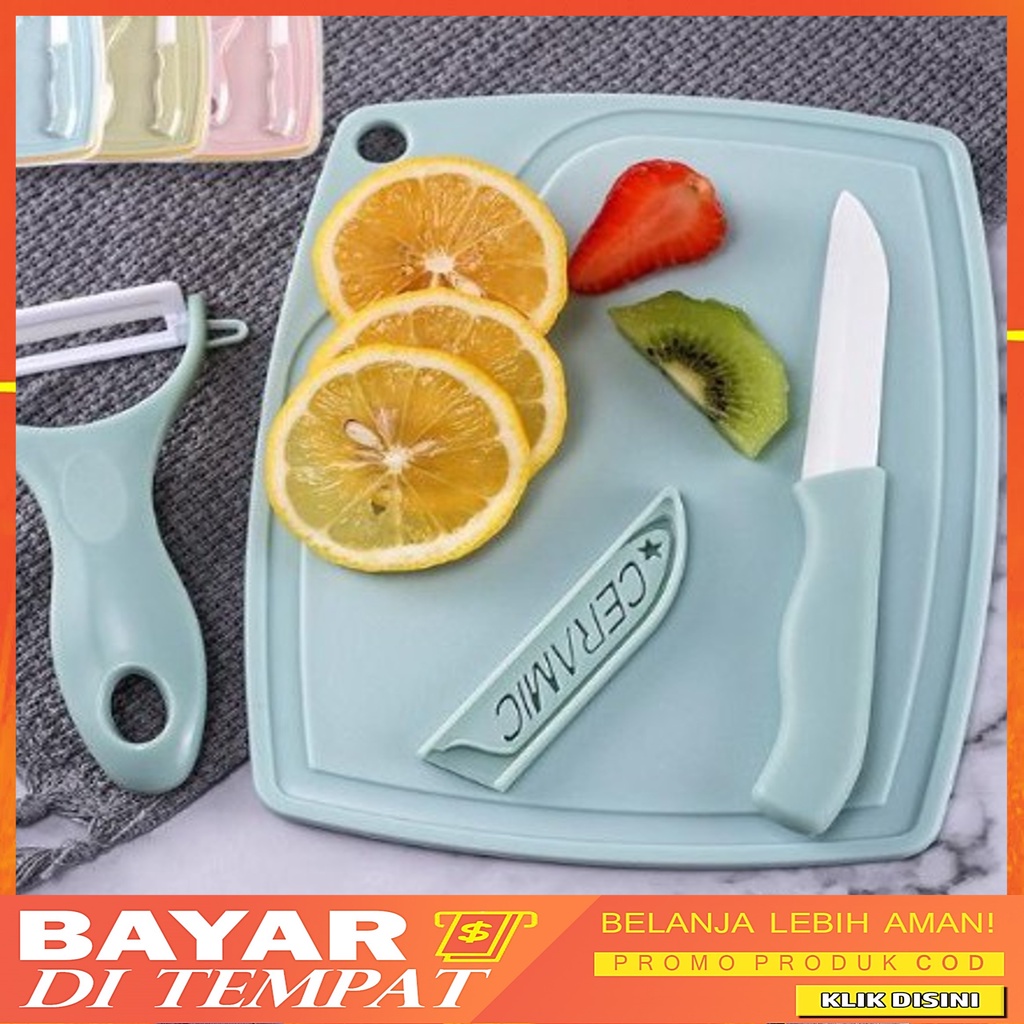 Pisau Set Keramik 3 in 1 Talenan Set Knife Set Peeler Buah