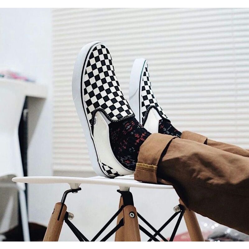 (Bisa COD) Sepatu Vans Slip On Checkerboard Catur Black White Kualitas Premium