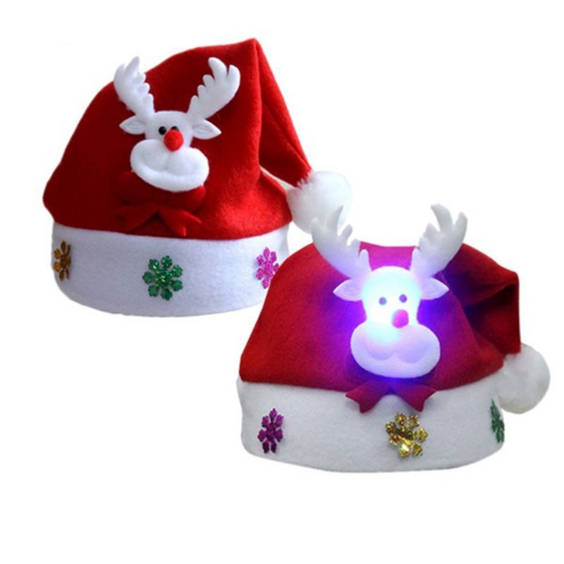 Topi Natal Sinterklas Rusa Salju LED Dewasa Dan Anak