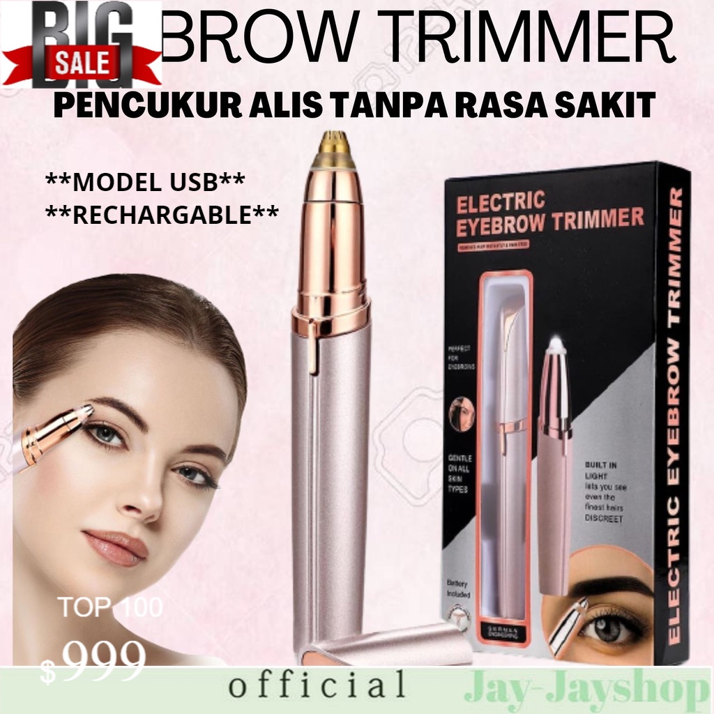 Alat Cukuran Pencukur Flawless RECHARGABLE Cukuran Alis Elektrik Tanpa Rasa Sakit Eyebrow Hair Trimmer Cukur Alis (PAKAI BOX) TERLARIS