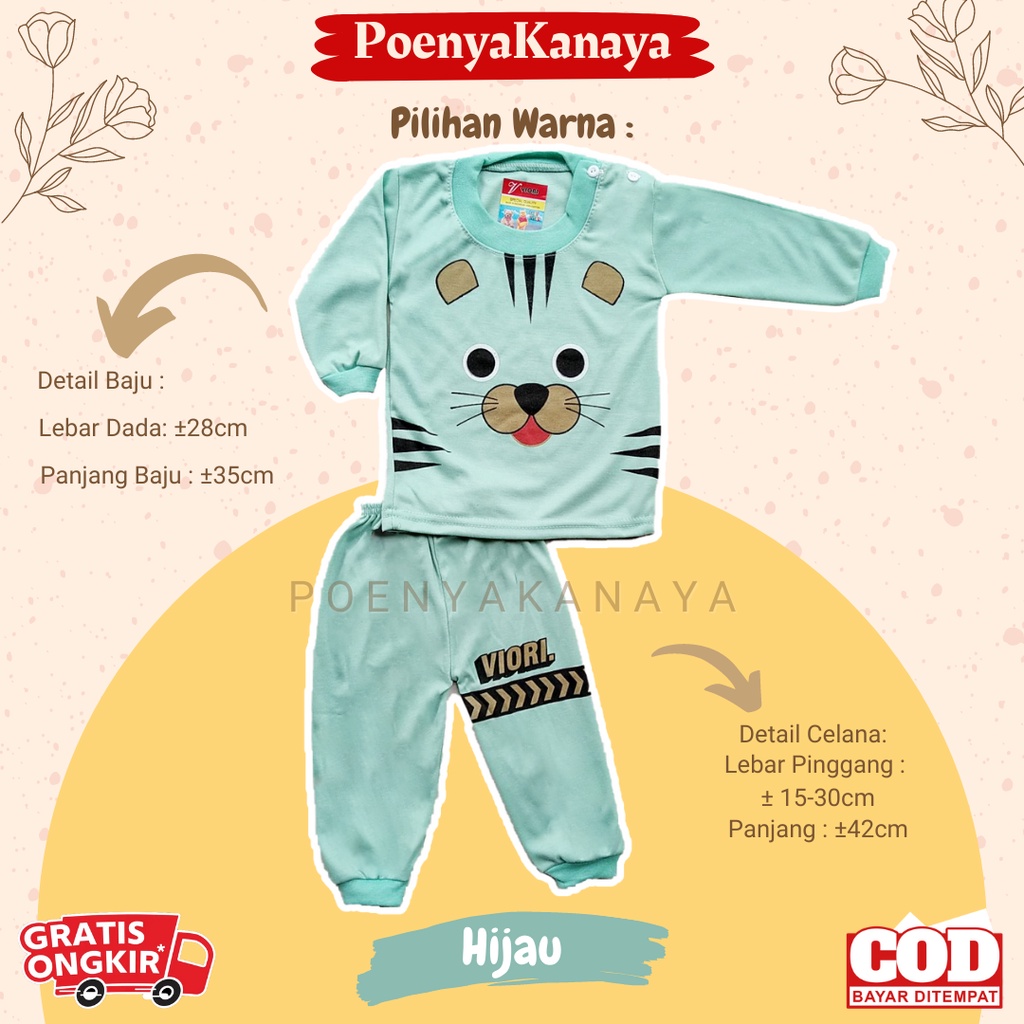 Setelan Baju Bayi Piyama Bayi Panjang KUCING WARNA Viori Size 6-18 Bulan SPY31