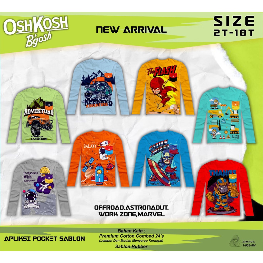 Kaos Lengan Panjang  Anak Laki Laki Cowok 2 3 4 5 6 7 8 Tahun OSH Series Mix