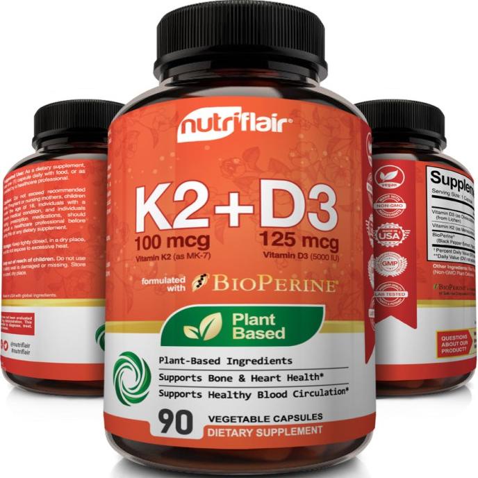 Nutriflair Vitamin K2 + D3 5000 Iu With Bioperine, 90 Capsules