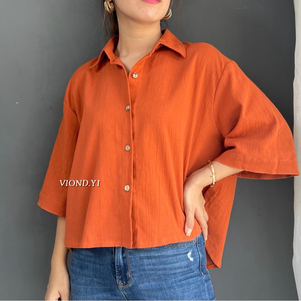 Blouse Wanita Linen Lengan Panjang / Kemeja Casual Korea 134