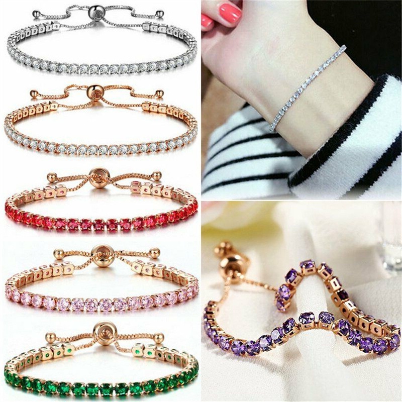 Gelang Kristal Berlian Imitasi Adjustable Gaya Eropa Amerika