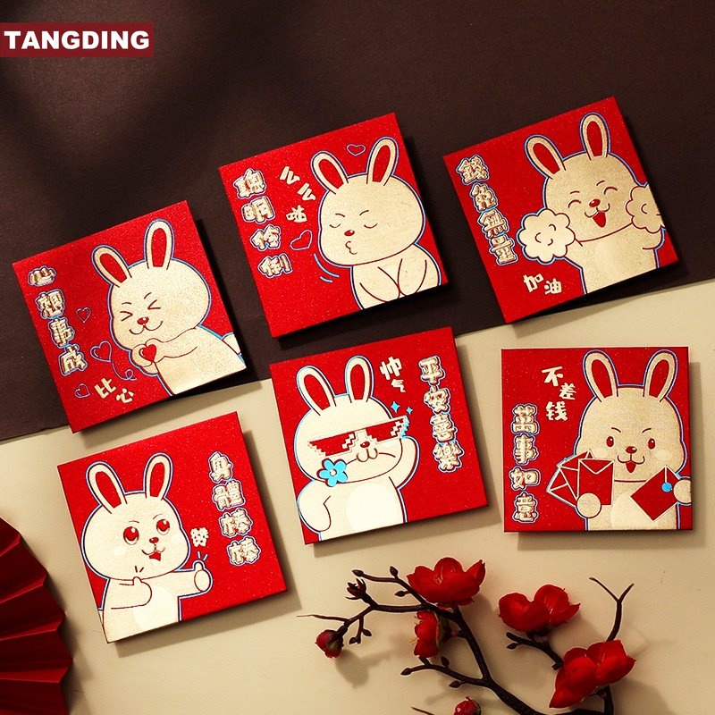 6 Pcs Amplop Angpao Tahun Baru Cina / Imlek Motif Kartun Kelinci Warna Merah 2023