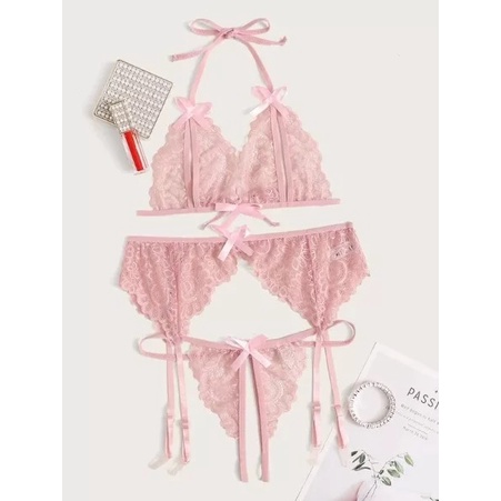 Lingerie Sexy Set G String+Sabuk Garter+Stocking Lingerie Murah T02