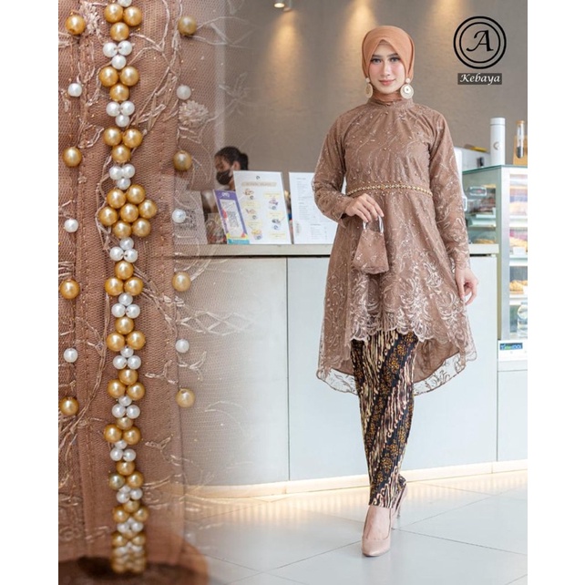 MEM&gt; STELAN TULLE KHANZA - KEBAYA AURORA PAYET - BAJU KEBAYA TULLE BORDIR - STELAN KEBAYA MODERN - KEBAYA MODERN KEKINIAN