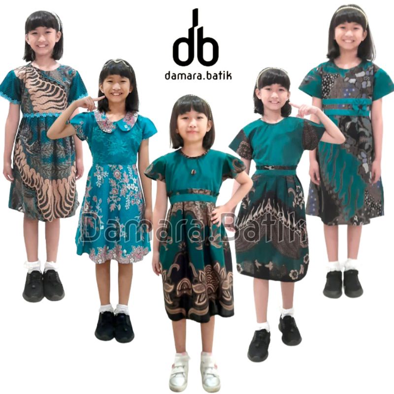 DAC08 - Dress Batik Anak Perempuan Hijau Tosca Gaun Batik Anak Cewek Seragam Usia 7-8 tahun