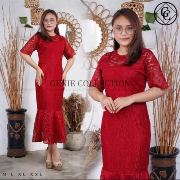 Unik dress brokat duyung modern dress duyung dress pesta natal - maroon M Diskon