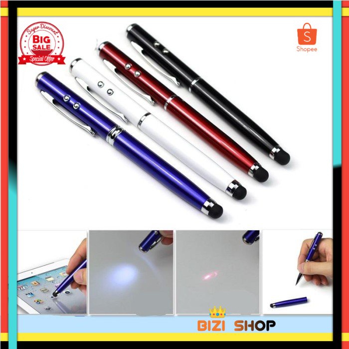 

Pulpen Laser Pointer 5in1 Pen Stylus pad Tablet Touch Pen Red Senter - Abu-abu