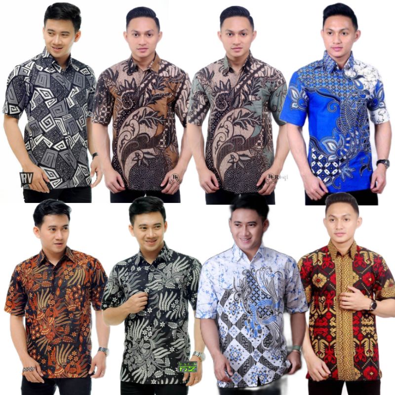 BSWART Batik HRB026 kenongo Hem Pendek anjani biru Pekalongan M L XL Batik Pria MURAH Modern Grosir