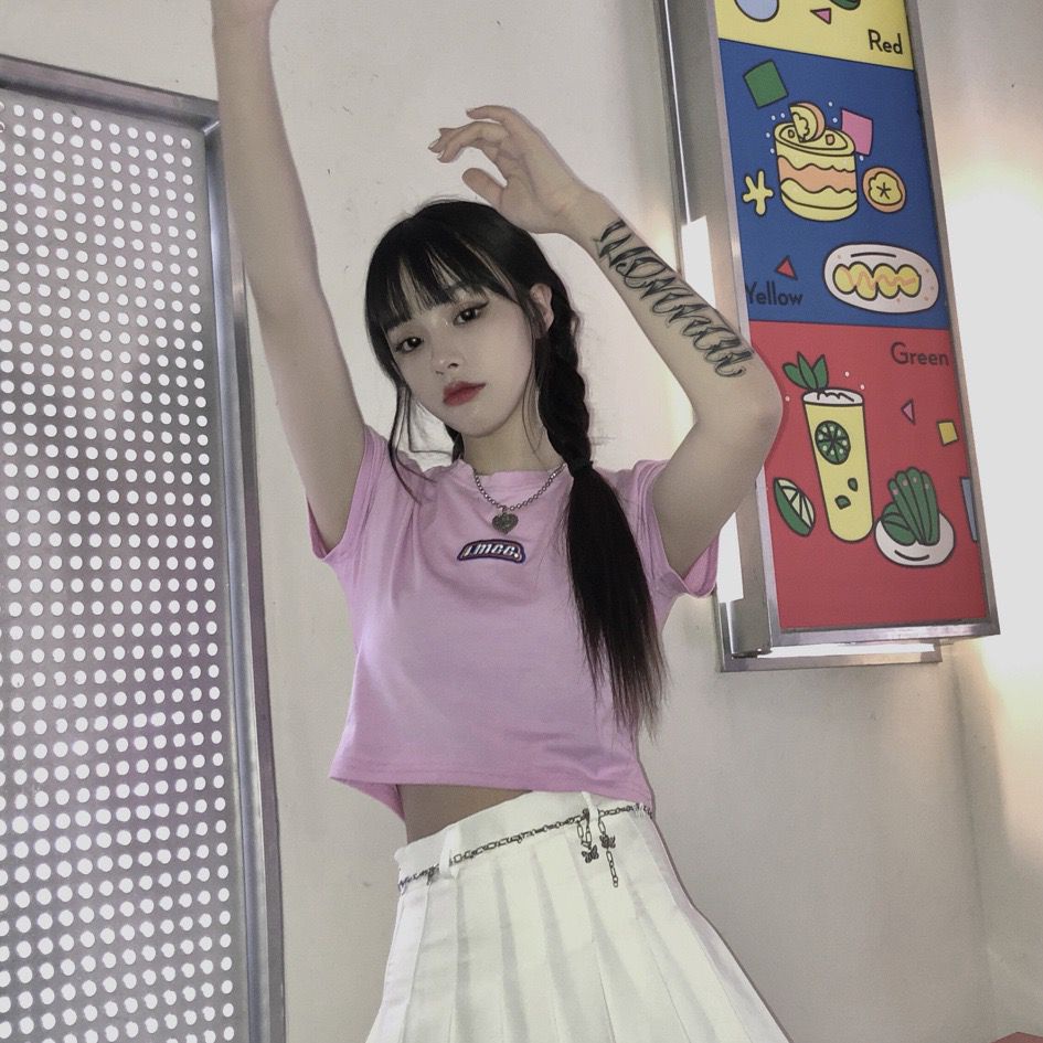 [littlecrab] Crop Top LMCC Swag Simple Polos Elegan Hitam Pink Biru Atasan Kaos Crop Polos Bordir Premium Berkualitas High Neck Swaggy Street Korean Style