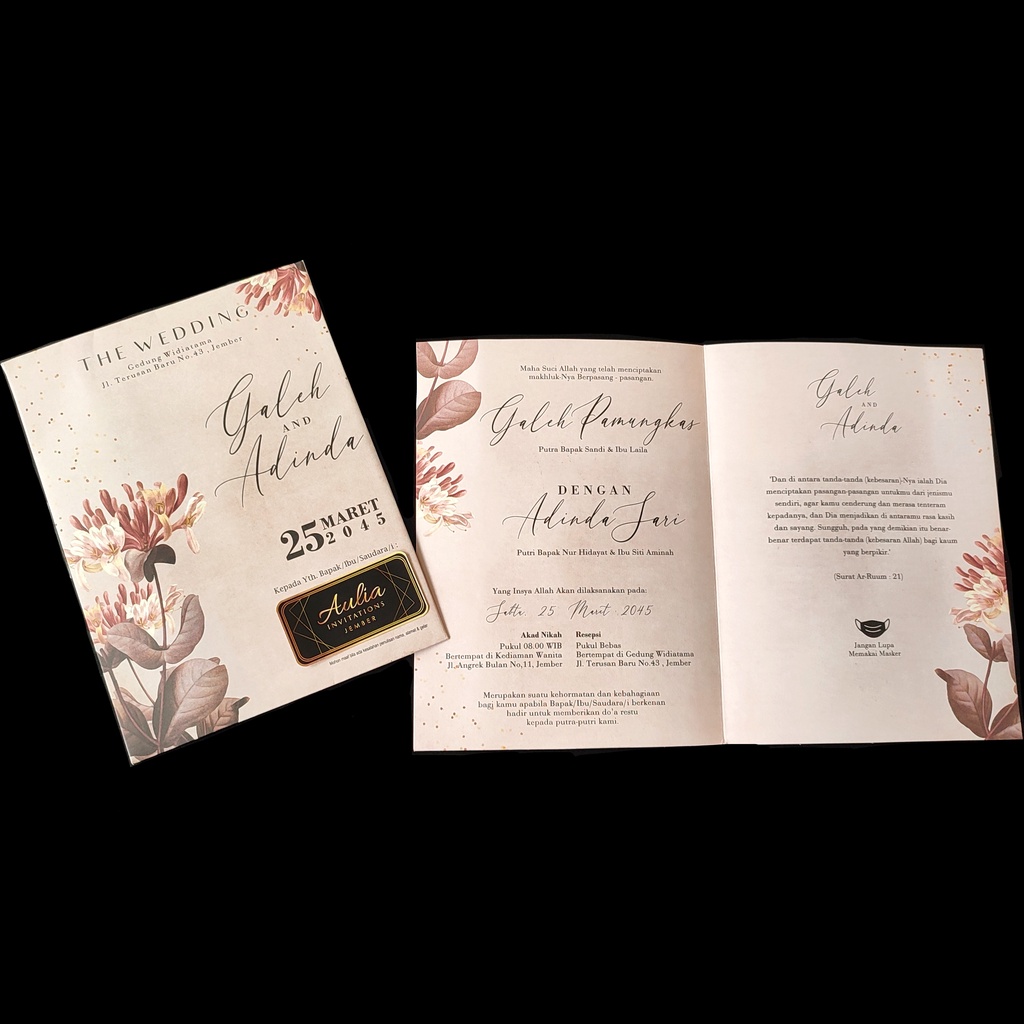 Undangan Pernikahan Amplop Rustic Aesthetic Floral Daun Coklat Estetik