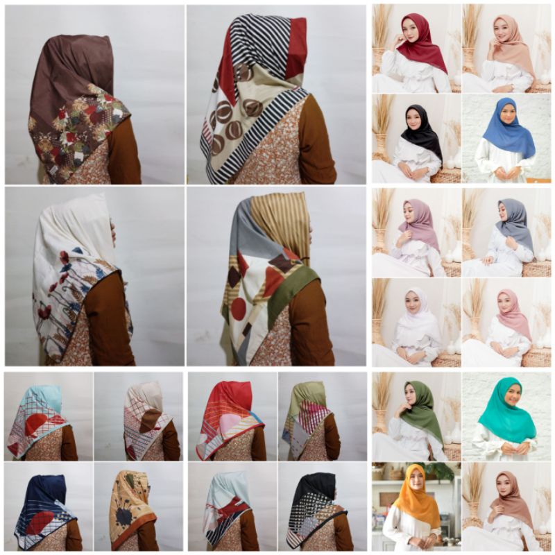 HIJAB SEGI EMPAT MOTIF POLOS PREMIUM