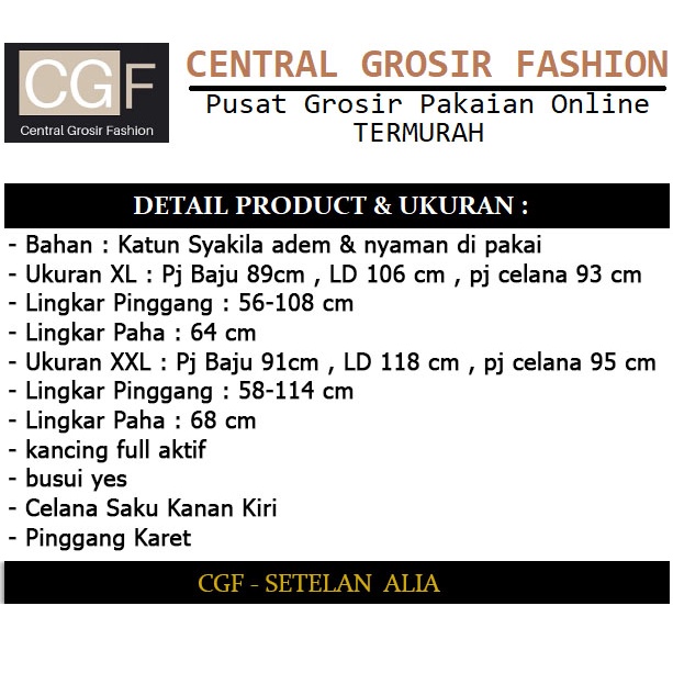 Setelan Alia - Central Grosir Fashion (CGF) - Ukuran XL-XXL - New Arrival