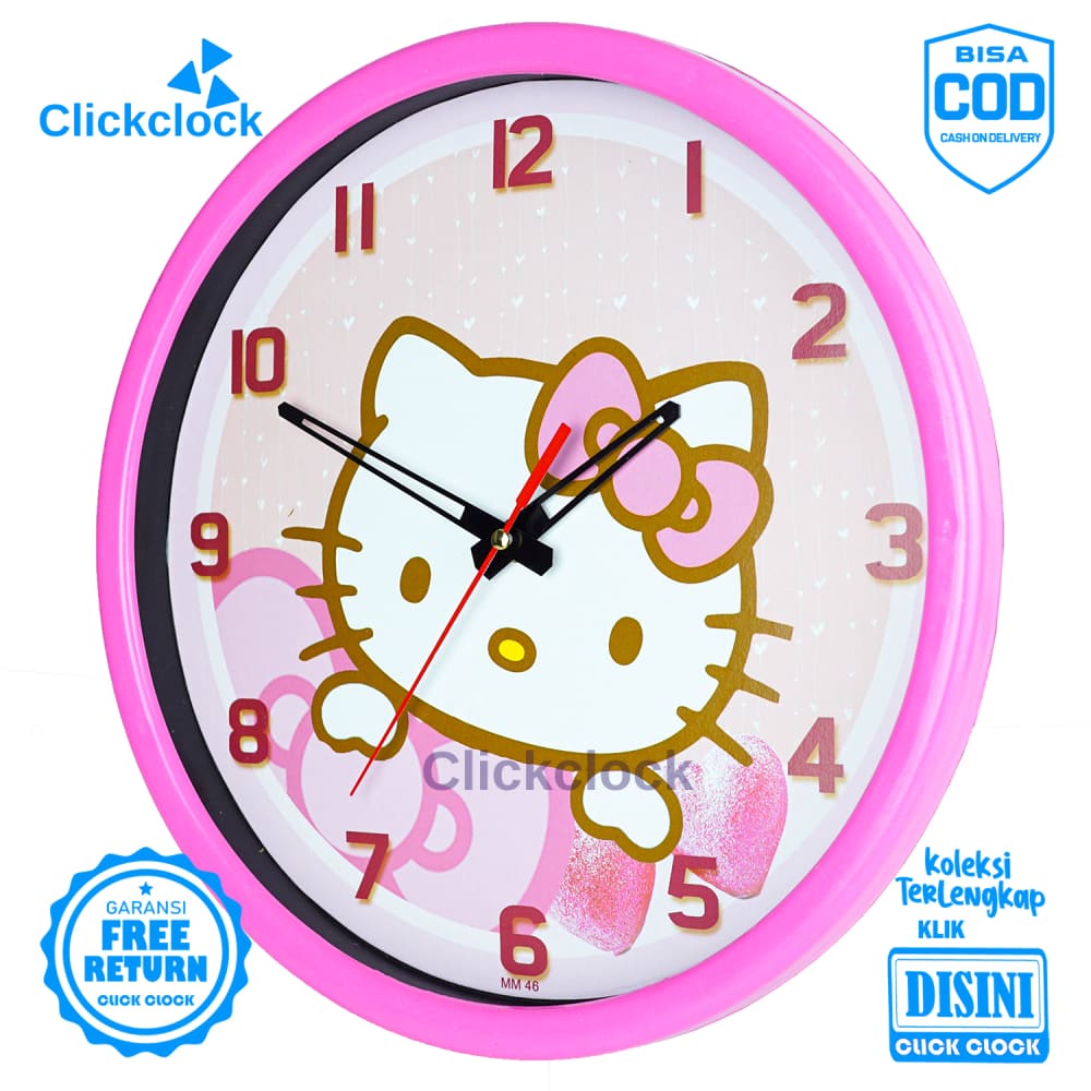 Jam Dinding Analog Karakter Anak Hellokity Pink Karakter 3001 Besar Dekorasi Rumah Unik