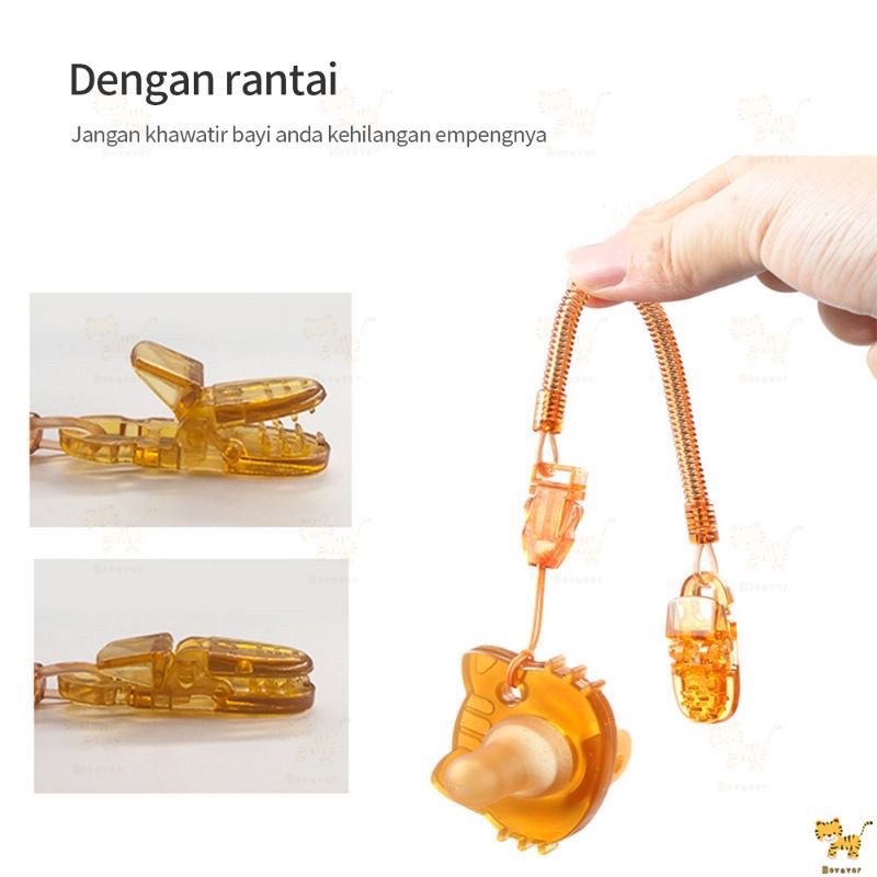 Empeng Dot Bayi Silikon Coklat Set 3in1 dengan Kotak, Rantai BPA Free Baby Pacifier