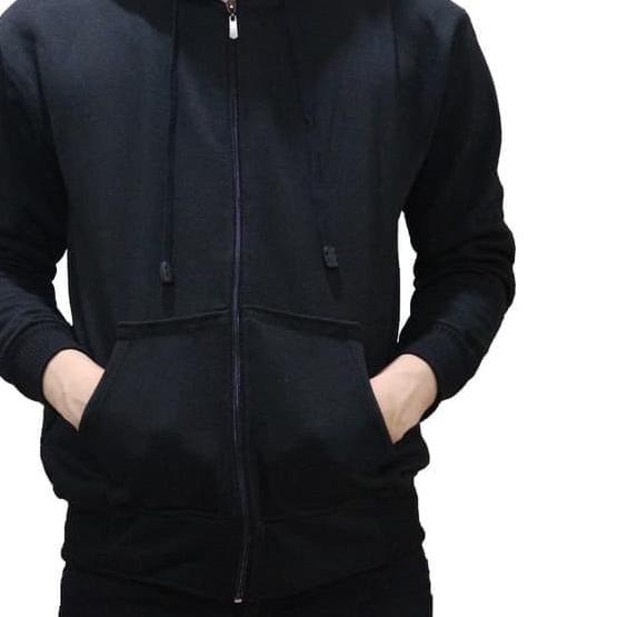 JAKET POLOS HOODIE ZIPPER HITAM RESLETING - Hitam, M