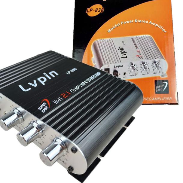 LVPIN Mini HiFi Stereo Amplifier Treble Bass Booster 12V 200W - LP-838