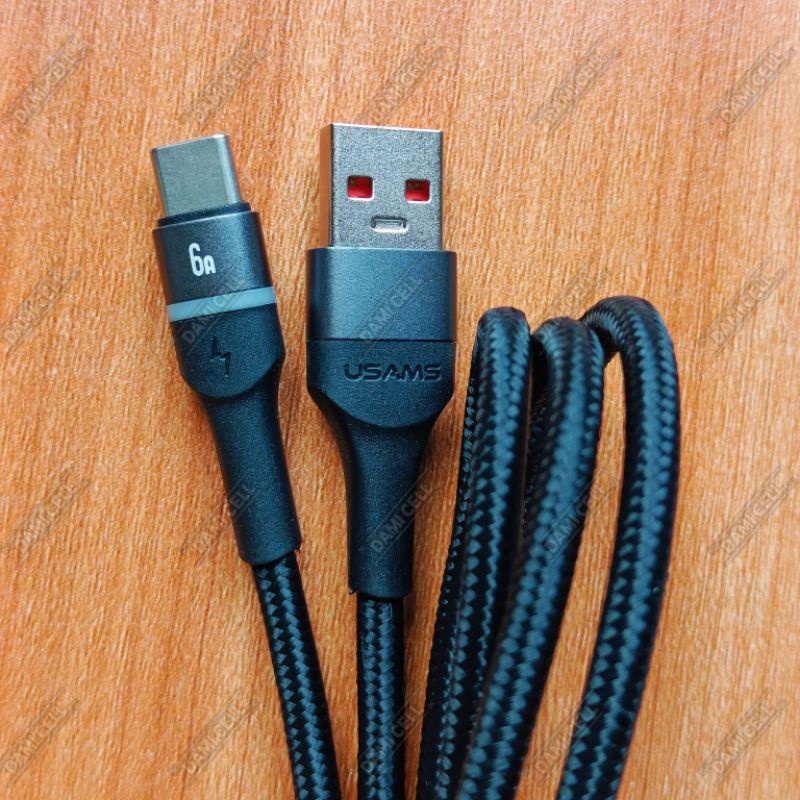 Kabel Data USAMS U76 Type-C 6A SUPER VOOC oppo, SUPER DART realme, FLASH CHARGE vivo.