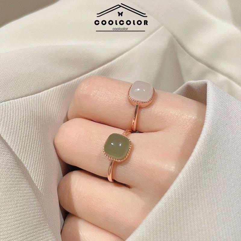 COD❤️Cincin Giok Hetian Lapis Emas 18K Gaya INS Vintage Hotan Jade Sugar Ring Untuk Wanita Korea Fashion- cl