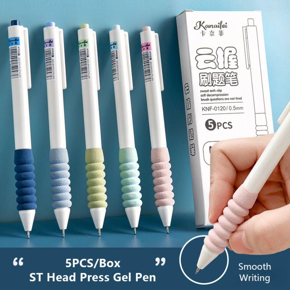 Nanas 5PCS /Set Press Pena Netral 0.5mm Kualitas Tinggi Sekolah Kantor Alat Tulis Soft Grip Gel Pen