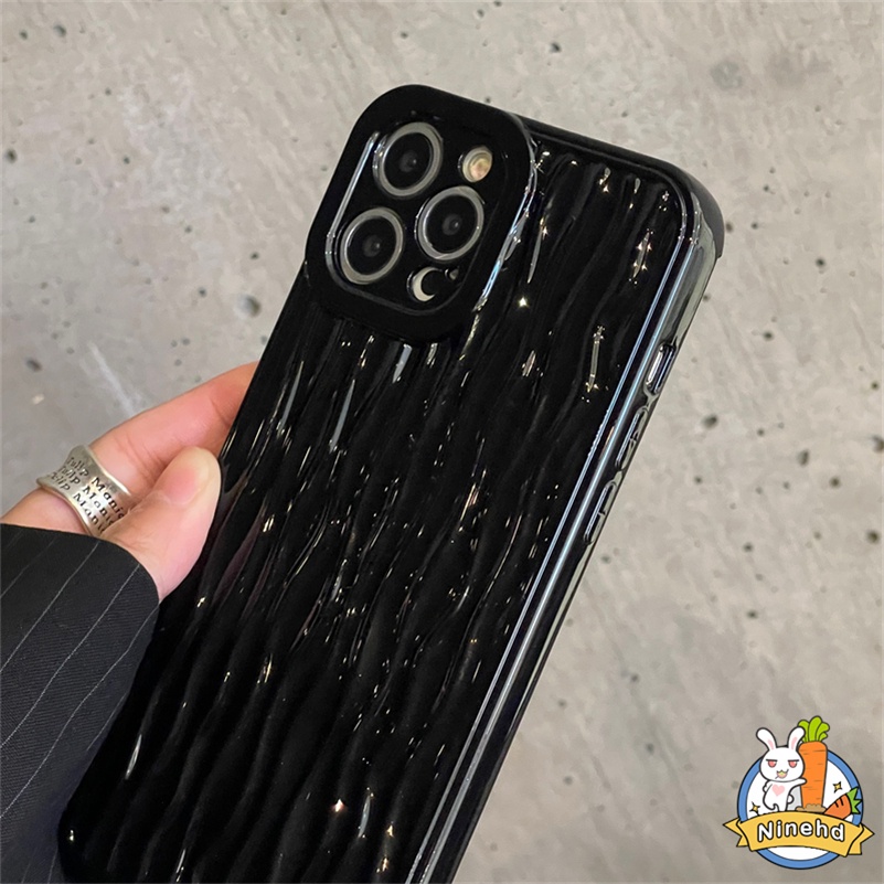 Soft Case Silikon Tekstur Glossy Hitam Untuk iPhone 14 13 12 11 Pro Max X Xr Xs Max 8 7 Plus SE