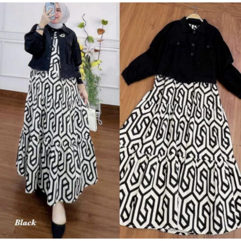 COD//DRESS//MARINKA//HTAM//PUTIH/SET/BLAZER
