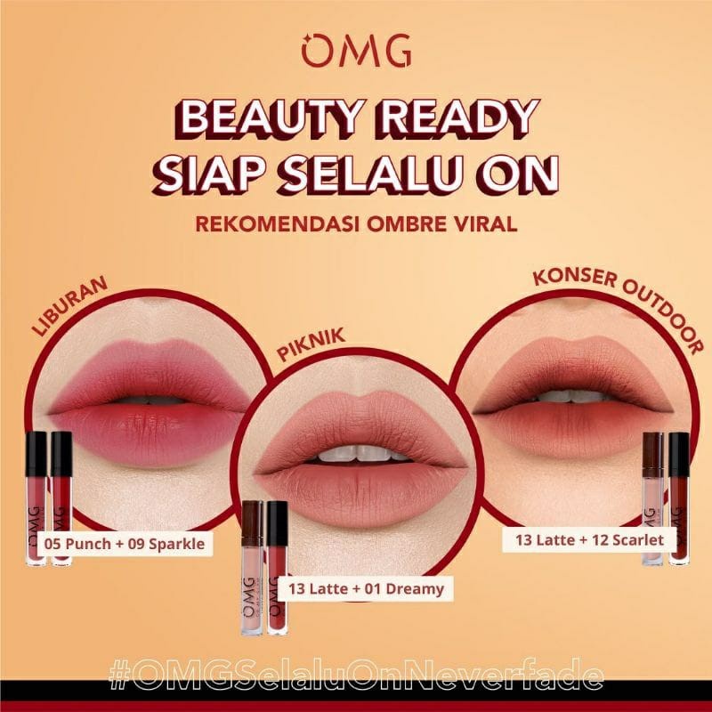 [ORI &amp; READY] OMG Oh My Glam Matte Kiss Lip Cream | Lipcream Ombre Lips | With Jojoba Oil &amp; Vit E | Lipstick Make Up Cosmetic | Lipstick Lipstik Lipcream | Lipcream Oh My Glam | BPOM halal Oh My Glow