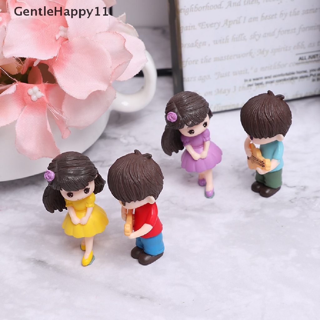 Gentlehappy 2pcs Ornamen Miniatur Kreatif Cowok Cewek Gitar Sweety Lovers Patung Pasangan id
