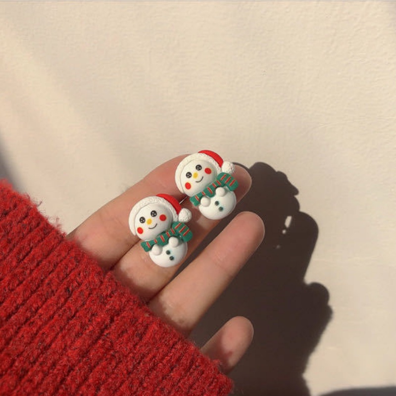 Anting Mini Desain Kartun Santa Claus Elk Snowman Bahan Resin Untuk Wanita