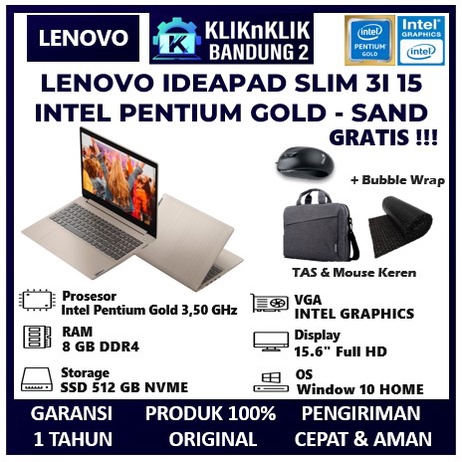 LAPTOP LENOVO IDEAPAD SLIM 3I 15 INTEL PENTIUM GOLD 8GB 512GB