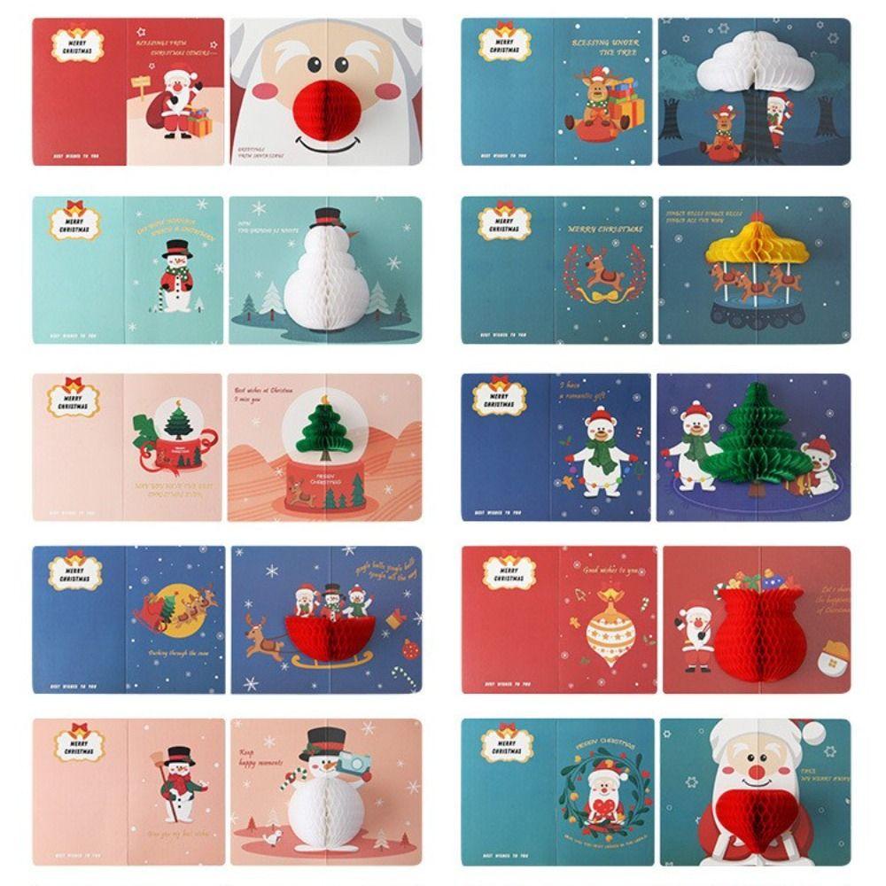 Mxbeauty Kartu Ucapan Dengan Amplop Keluarga Kartun Marry Hadiah Natal Tahun Baru 3D Pop Up Santa Claus Thank You Card
