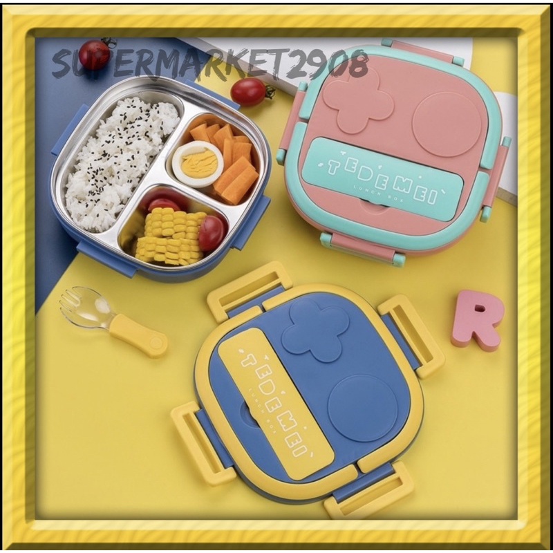 Kotak Makan Anak Stainless TEDEMEI Lunch Box Set Premium Rantang Makan 304