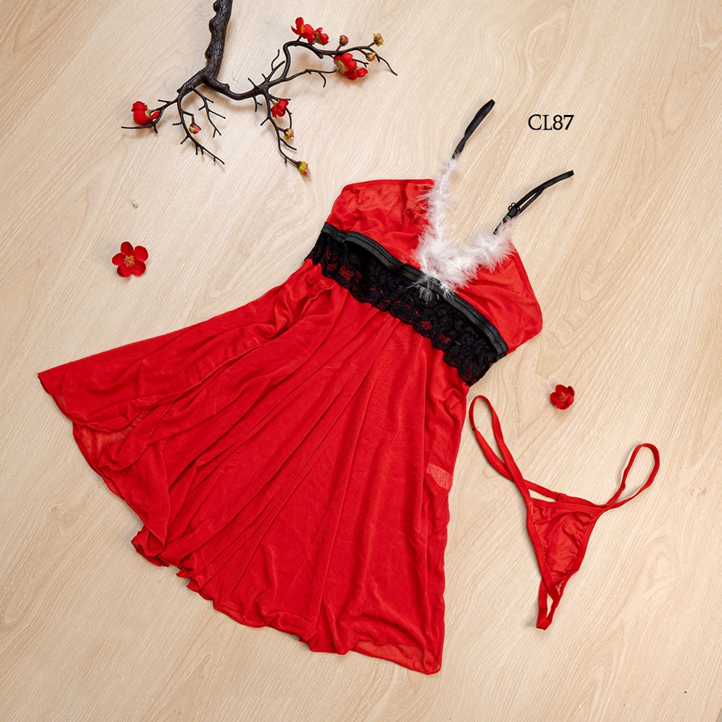 [PRODUK TERLARIS] MINI DRESS WANITA SEXY COSTUME MERAH TRANSPARAN CL87