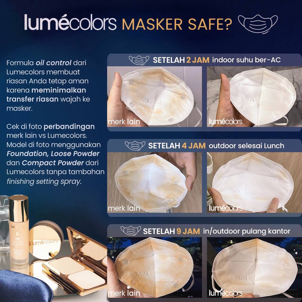 (Free Emas 24K) Lumecolors Paket Bundling Lengkap 5in1 Perfect Complexion Foundation + Compact Powder + Loose Powder + 2x Sachet untuk 5 tone wajah kulit BPOM Tahan Lama