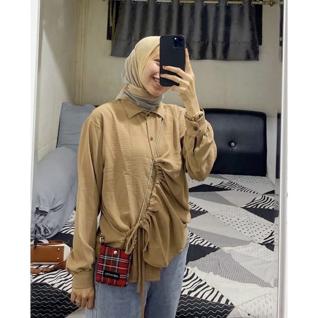 ZASKIYA - ANOLA BLOUSE KEMEJA SERUT DEPAN / SILFA TOP KEMEJA SERUT SAMPING CRINKLE