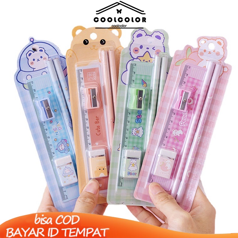 

COD5pcs/set 1 Juni Hadiah Liburan Set Alat Tulis Kartun Siswa Lima potong Rautan Penghapus Pensil- cl