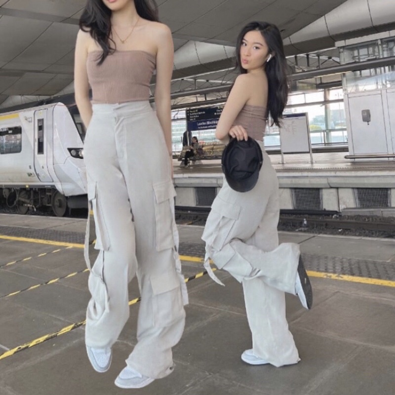 Preloved She Wears Sugar x Angelynne Carnaby Cargo Pants Gray Celana Kargo Abu