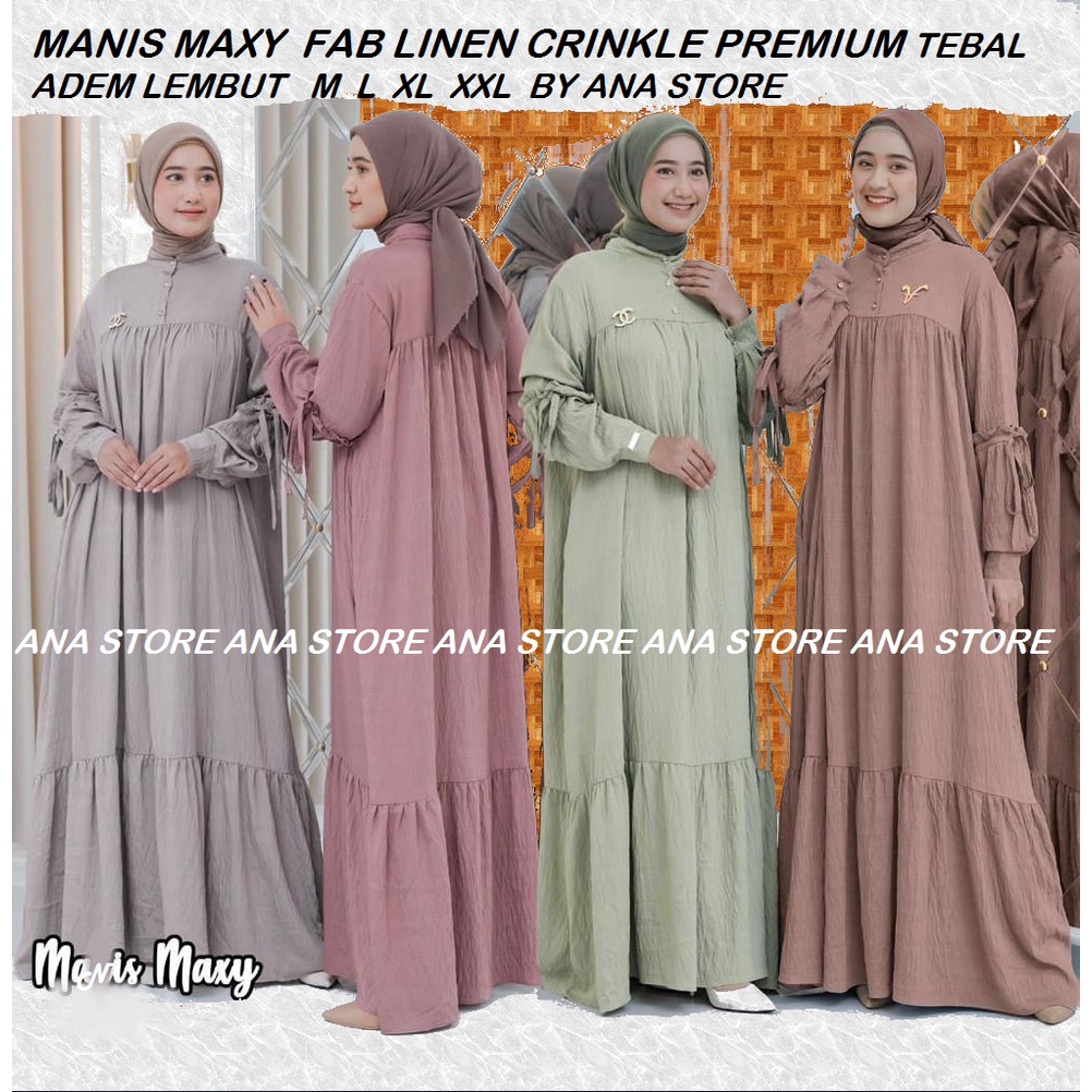 GAMIS MANIS MAXY FAB DRESS LINEN CRINKLE PREMIUM/LINEN CRINKLE POLOS GAMIS MODERNT KEKINIAN ADEM TEB
