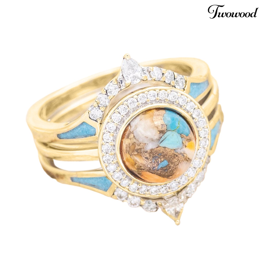 3pcs / Set Cincin Turquoise Berlian Imitasi Bahan Alloy Untuk Wanita