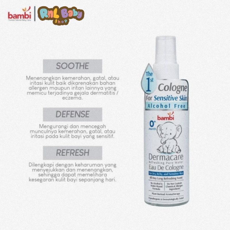 Bambi Baby Dermacare Refreshing Pure Water Eau De Cologne 100 ml - Pewangi Bayi