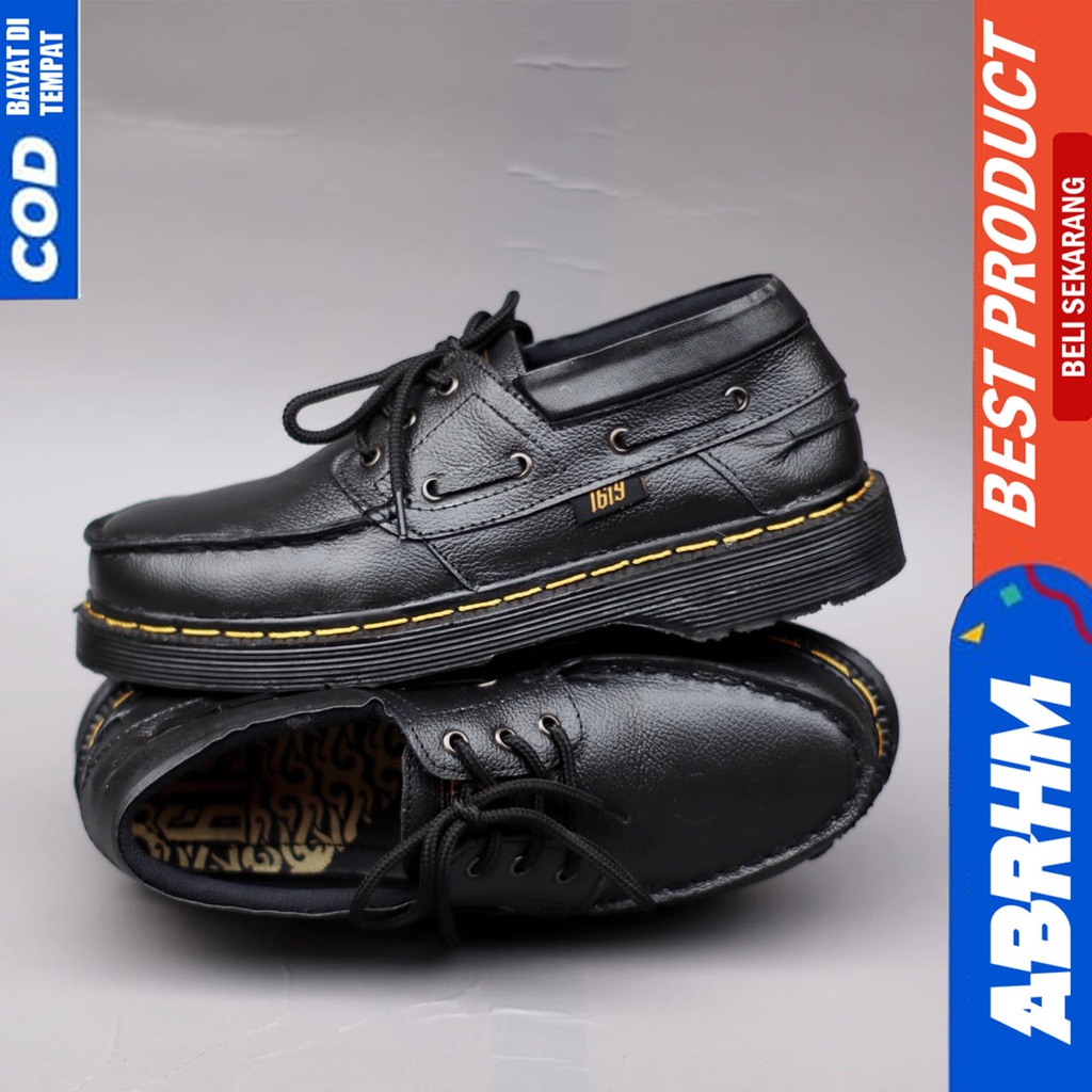 Sepatu Docmart Kulit Asli Pantofel Kerja Formal Hitam Pria Abrhm Zapato