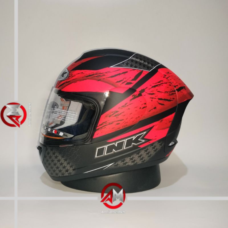 HELM INK CL MAX #7 BLACK MATT RED INK HELM CLMAX CL-MAX FULL FACE