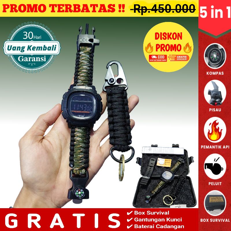 (PROMO TERBATAS) Jam Tangan Outdoor Pria Standar Militer Original Paracord Strap Multifungsi Segala 