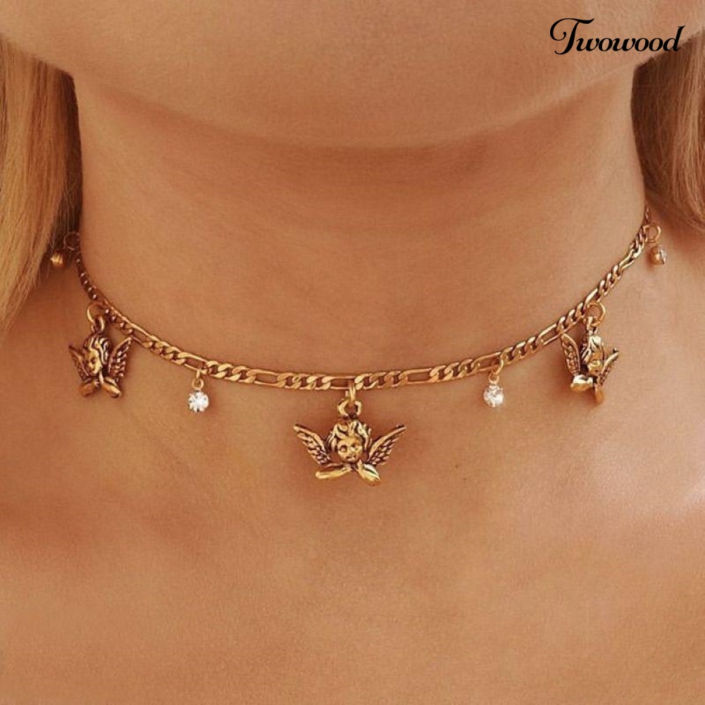 Kalung Choker Rantai Klavikula Desain Malaikat Kecil Untuk Hadiah